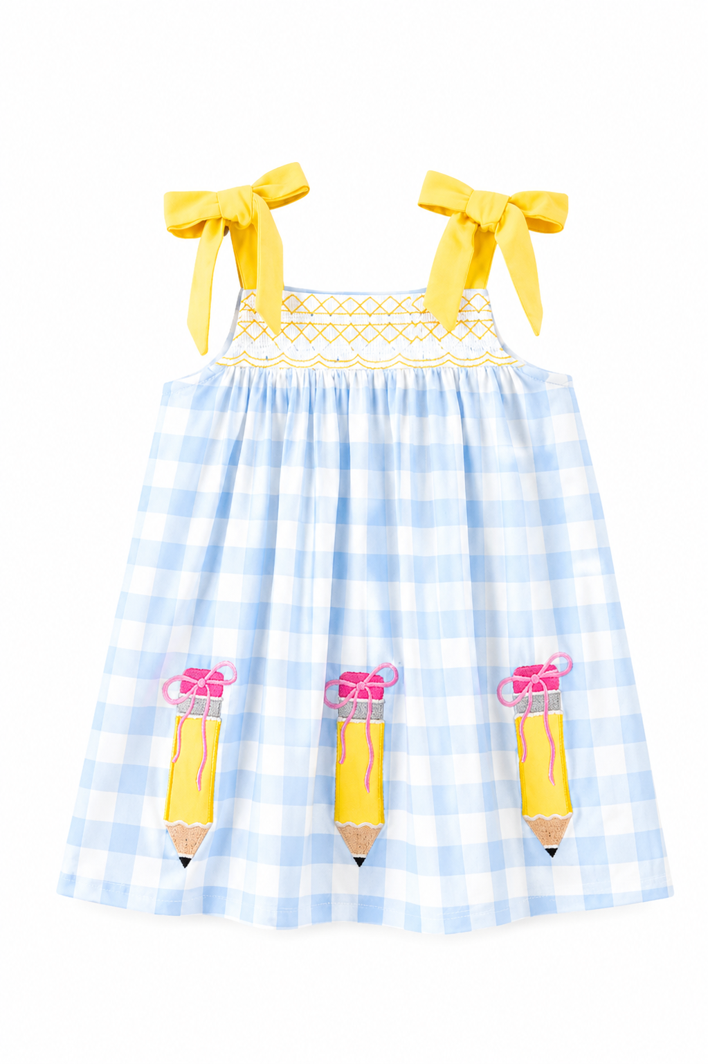 Girls Back To School Pencil Plaid Dress Bow