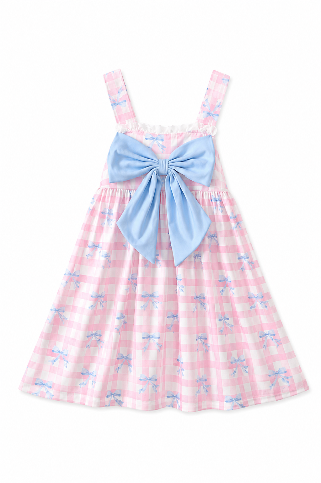 Pink Gingham Bow Print Dress