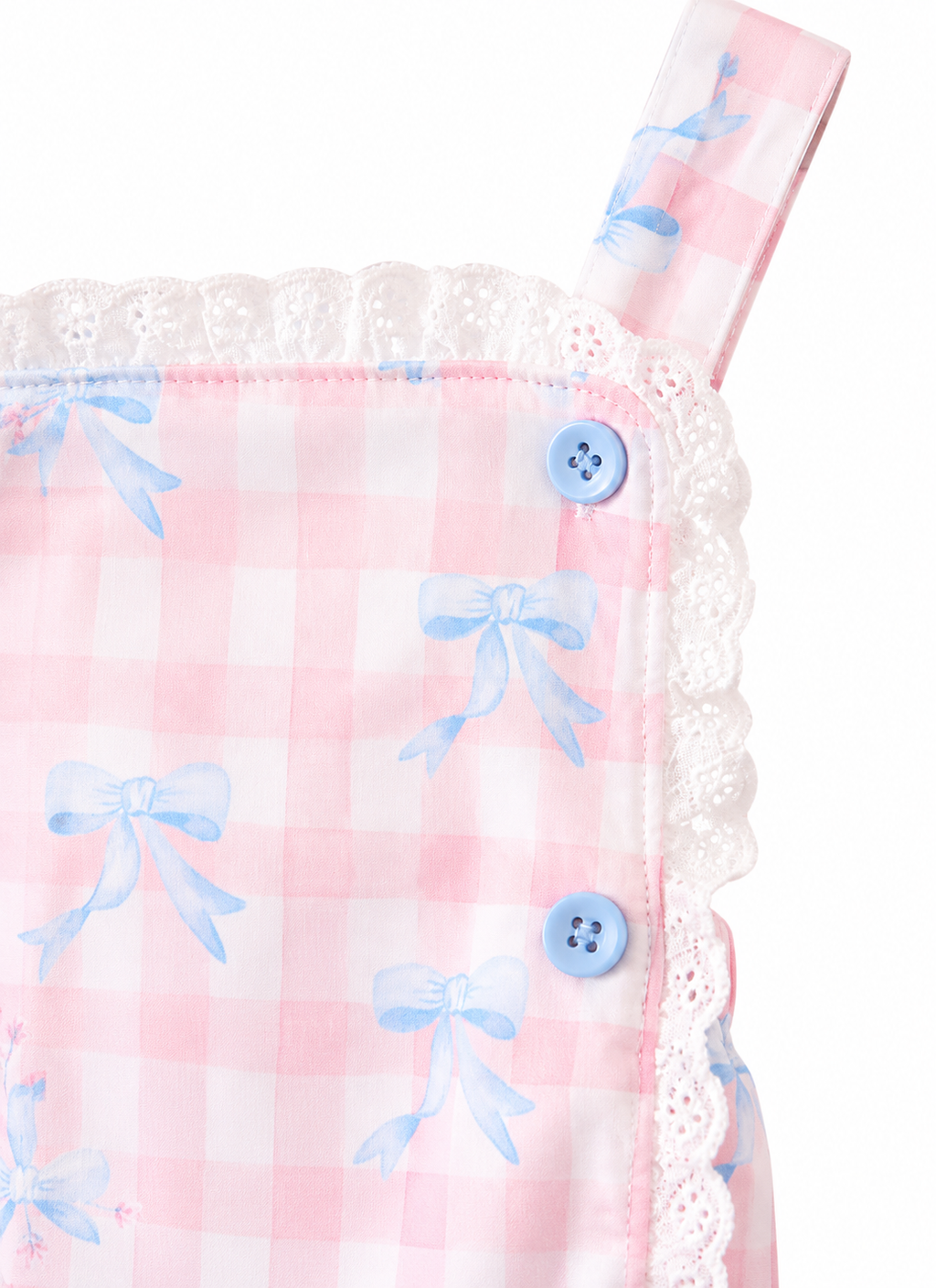 Pink Gingham Bow Print Lace Bubble
