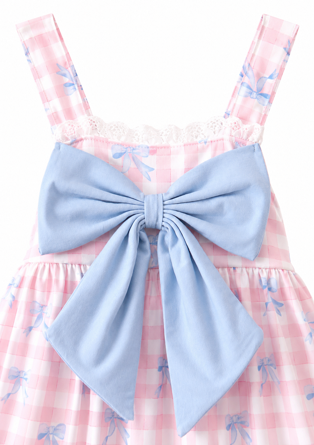 Pink Gingham Bow Print Dress