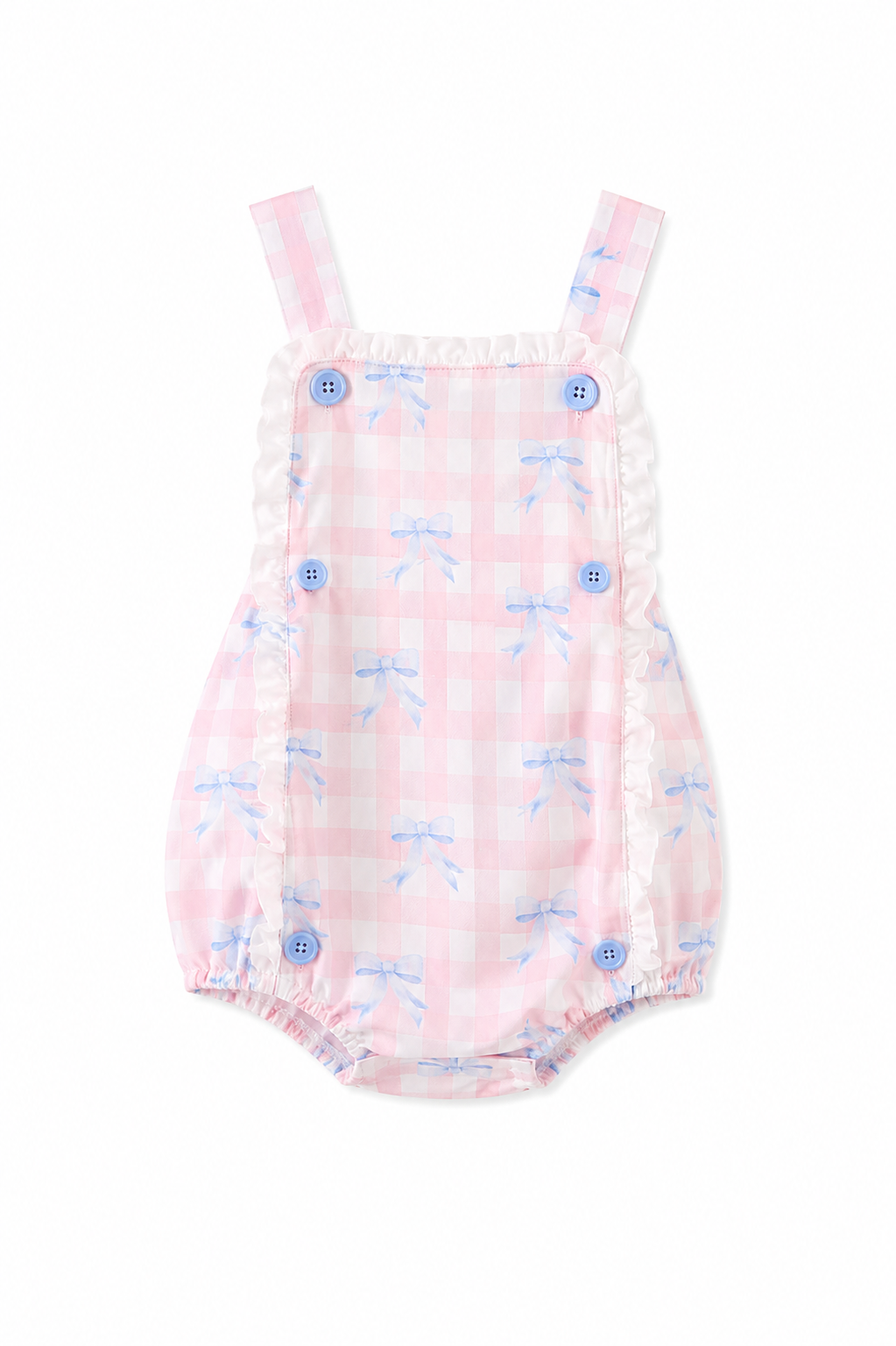 Pink Gingham Bow Print Lace Bubble