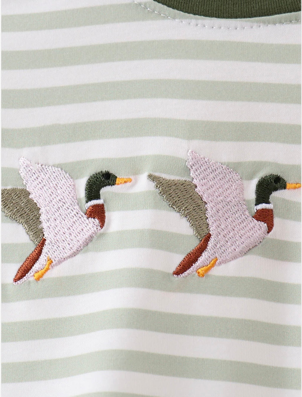 Green Duck Embroidered Stripe Romper